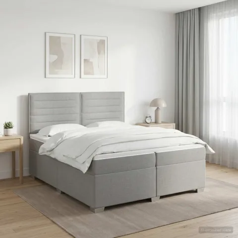 vidaXL Pat boxspring cu saltea Gri deschis 200 x 200 cm Țesătură