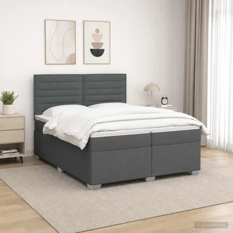 vidaXL Pat boxspring cu saltea Gri închis 200 x 200 cm Țesătură
