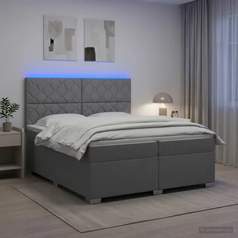 vidaXL Pat boxspring cu saltea Gri deschis 200 x 200 cm Țesătură