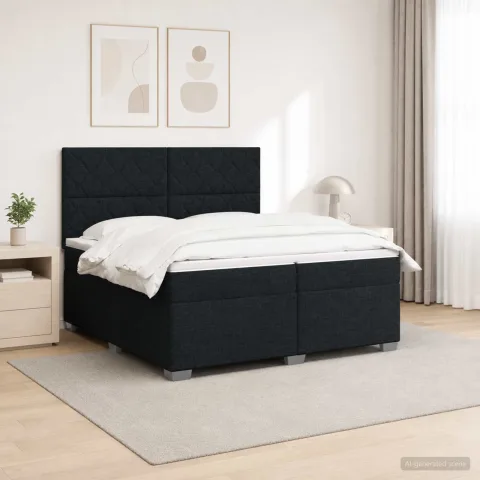 vidaXL Pat boxspring cu saltea Negru 200 x 200 cm Țesătură