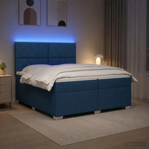 vidaXL Pat boxspring cu saltea albastru 200 x 200 cm Țesătură