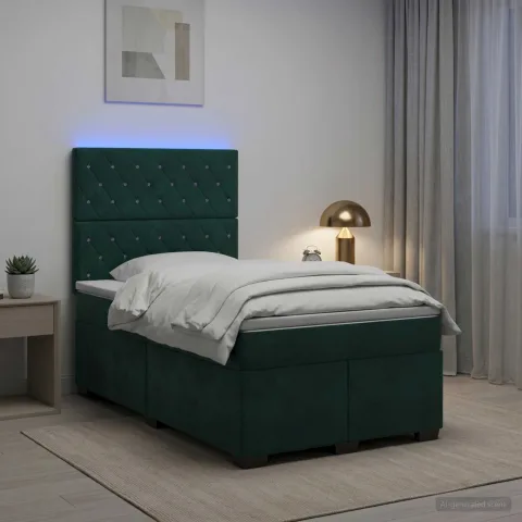 vidaXL Pat boxspring cu saltea Verde închis 120 x 200 cm Catifea