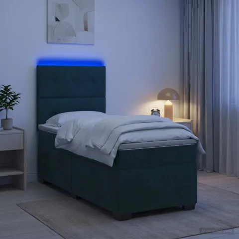vidaXL Pat boxspring cu saltea Verde închis 90 x 190 cm Catifea