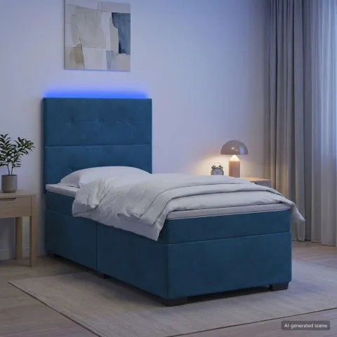 vidaXL Pat boxspring cu saltea albastru 90 x 200 cm Catifea