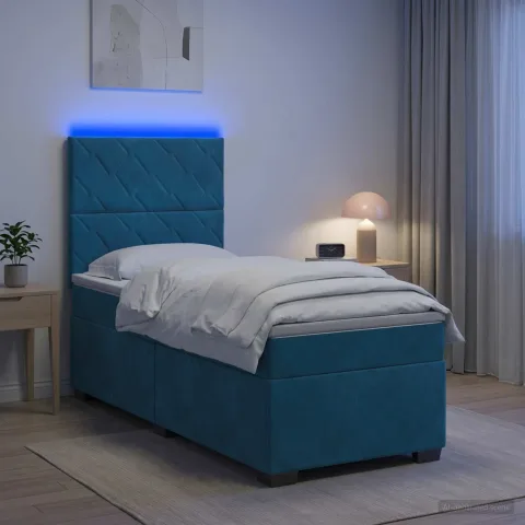 vidaXL Pat boxspring cu saltea albastru 90 x 200 cm Catifea