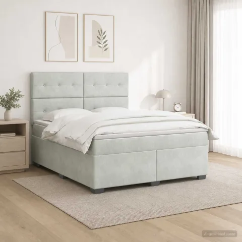 vidaXL Pat boxspring cu saltea Gri deschis 160 x 200 cm Catifea