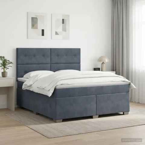 vidaXL Pat boxspring cu saltea Gri închis 140 x 200 cm Catifea
