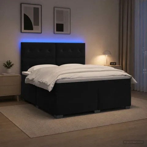 vidaXL Pat boxspring cu saltea cu benzi LED Negru 140 x 200 cm Catifea