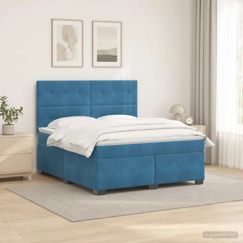 vidaXL Pat boxspring cu saltea albastru 160 x 200 cm Catifea