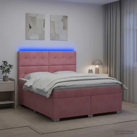 vidaXL Pat boxspring cu saltea cu benzi LED Roz 140 x 200 cm Catifea