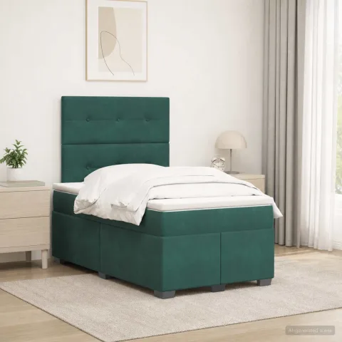 vidaXL Pat boxspring cu saltea Verde închis 120 x 200 cm Catifea