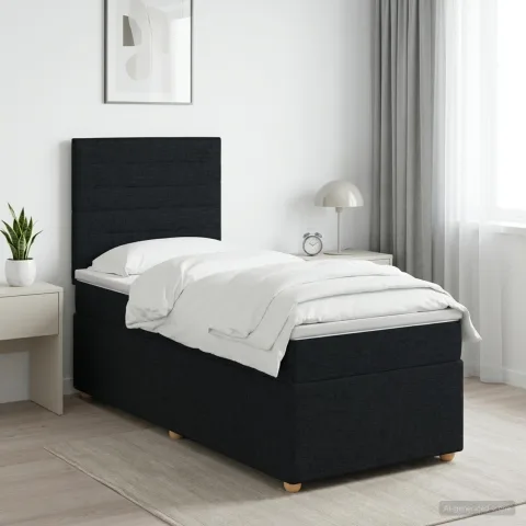 vidaXL Pat boxspring cu saltea cu benzi LED Negru 90 x 200 cm Țesătură