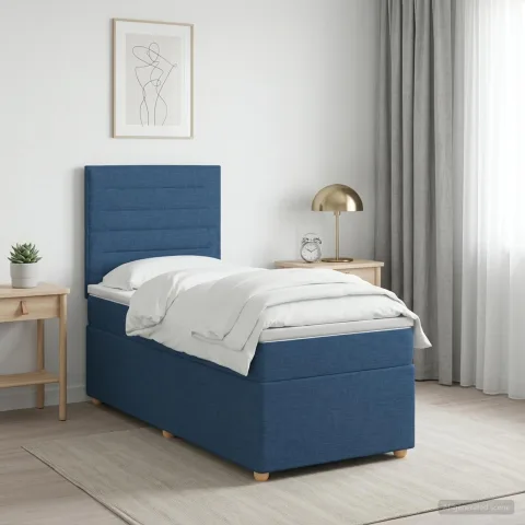 vidaXL Pat boxspring cu saltea albastru 90 x 200 cm Țesătură