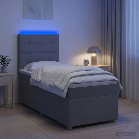vidaXL Pat cu arcuri LED și saltea Gri deschis 90 x 190 cm Țesătură