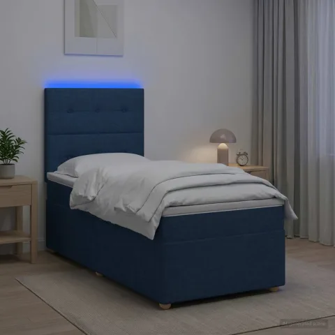 vidaXL Pat boxspring cu saltea albastru 100 x 200 cm Țesătură