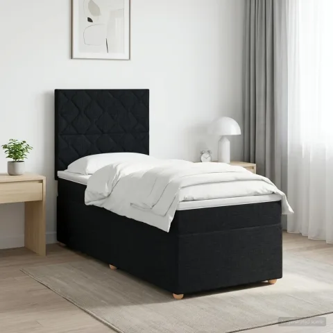 vidaXL Pat boxspring cu saltea Negru 100 x 200 cm Țesătură