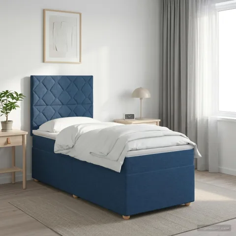 vidaXL Pat boxspring cu saltea albastru 100 x 200 cm Țesătură
