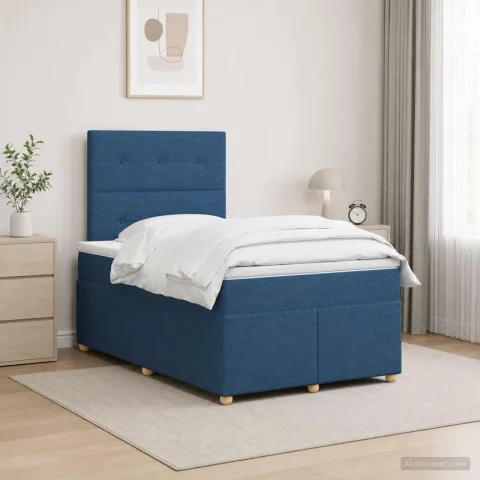 vidaXL Pat boxspring cu saltea albastru 120 x 190 cm Țesătură