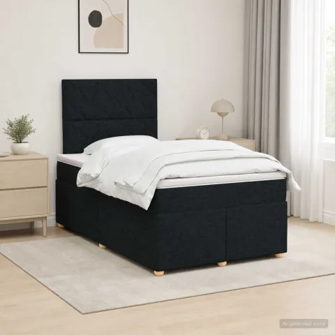 vidaXL Pat boxspring cu saltea Negru 120 x 190 cm Țesătură