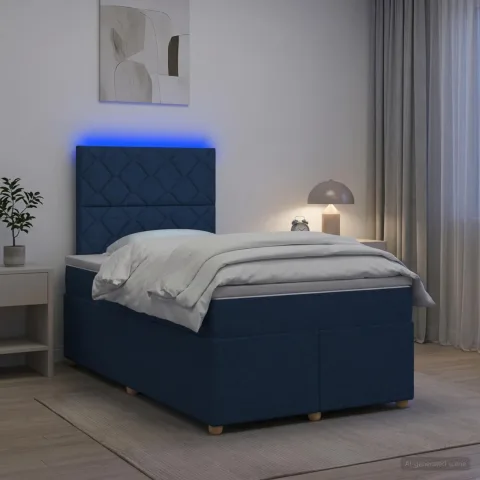 vidaXL Pat boxspring cu saltea albastru 120 x 190 cm Țesătură