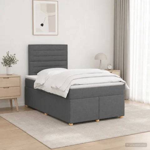 vidaXL Pat boxspring cu saltea Gri închis 120 x 190 cm Țesătură