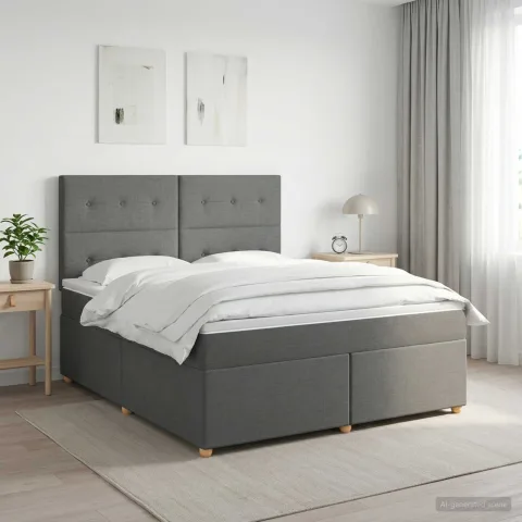 vidaXL Pat boxspring cu saltea Gri închis 160 x 200 cm Țesătură