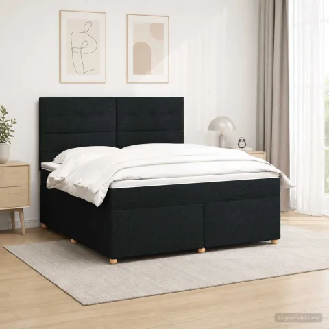vidaXL Pat boxspring cu saltea Negru 160 x 200 cm Țesătură