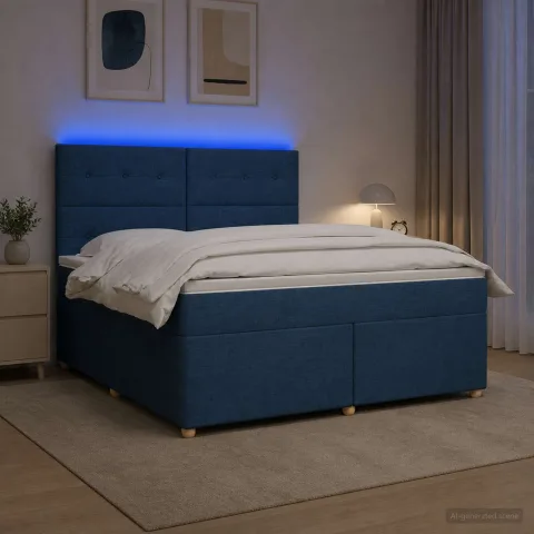 vidaXL Pat boxspring cu saltea albastru 140 x 190 cm Țesătură