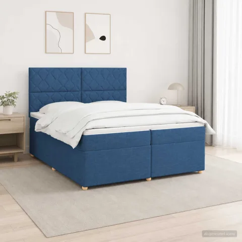 vidaXL Pat boxspring cu saltea albastru 200 x 200 cm Țesătură