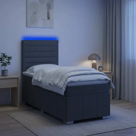 vidaXL Pat cu arcuri LED și saltea Gri închis 80 x 200 cm Țesătură