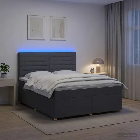 vidaXL Pat boxspring cu saltea Gri închis 160 x 200 cm Țesătură