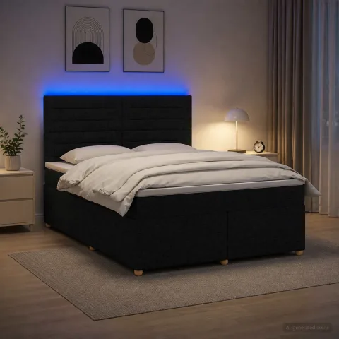 vidaXL Pat boxspring cu saltea Negru 180 x 200 cm Țesătură