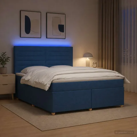 vidaXL Pat boxspring cu saltea albastru 180 x 200 cm Țesătură