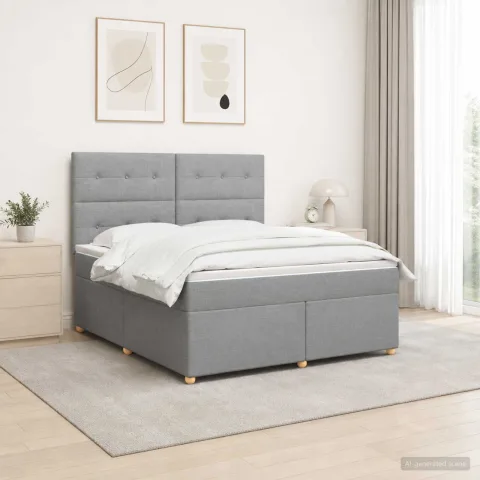 vidaXL Pat boxspring cu saltea Gri deschis 180 x 200 cm Țesătură
