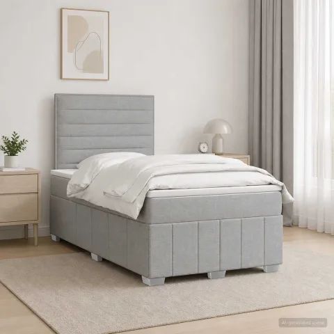 vidaXL Pat cu arcuri LED și saltea Gri deschis 120 x 190 cm Țesătură
