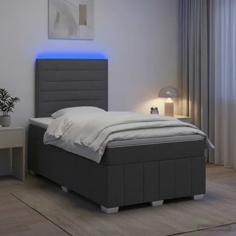 vidaXL Pat cu arcuri LED și saltea Gri închis 120 x 190 cm Țesătură