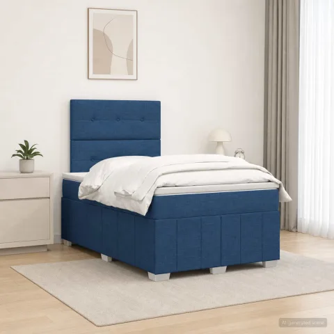 vidaXL Pat cu arcuri LED și saltea albastru 120 x 190 cm Țesătură
