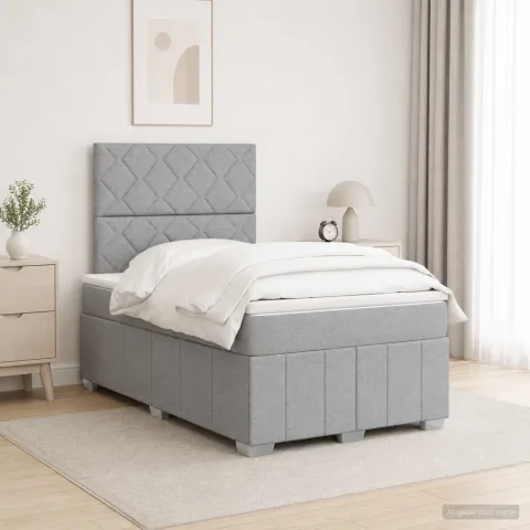 vidaXL Pat cu arcuri LED și saltea Gri deschis 120 x 190 cm Țesătură