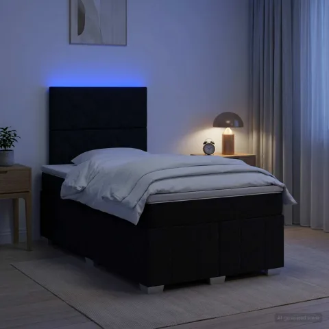 vidaXL Pat cu arcuri LED și saltea Negru 120 x 190 cm Țesătură