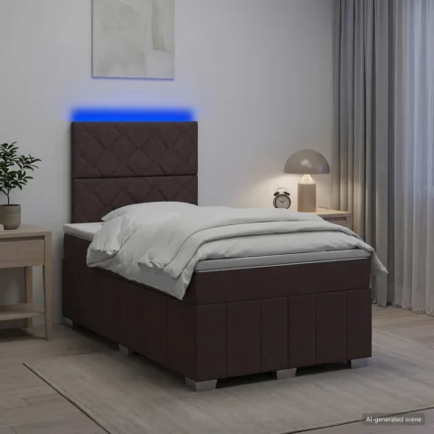 vidaXL Pat cu arcuri LED și saltea Maro închis 120 x 190 cm Țesătură