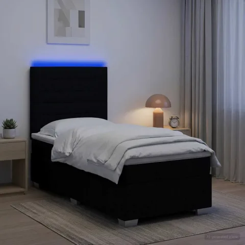 vidaXL Pat cu arcuri LED și saltea Negru 90 x 200 cm Țesătură