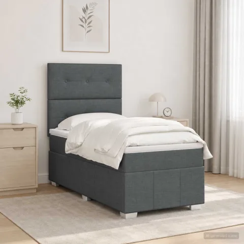 vidaXL Pat cu arcuri LED și saltea Gri închis 80 x 200 cm Țesătură