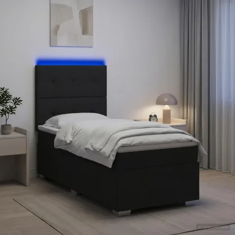 vidaXL Pat cu arcuri LED și saltea Negru 90 x 200 cm Țesătură