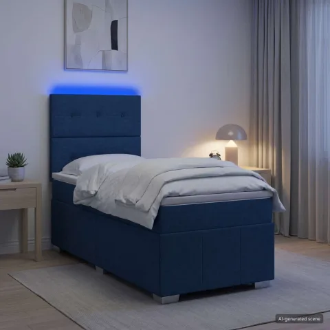 vidaXL Pat cu arcuri LED și saltea albastru 100 x 200 cm Țesătură