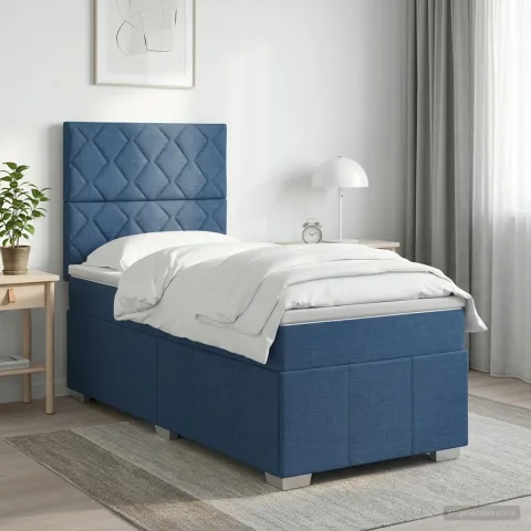 vidaXL Pat cu arcuri LED și saltea albastru 100 x 200 cm Țesătură