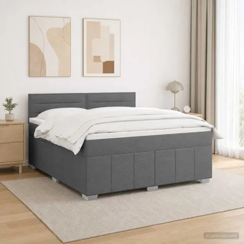 vidaXL Pat cu arcuri LED și saltea Gri închis 160 x 200 cm Țesătură