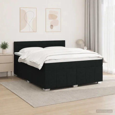 vidaXL Pat cu arcuri LED și saltea Negru 180 x 200 cm Țesătură