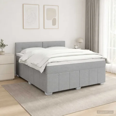 vidaXL Pat cu arcuri LED și saltea Gri deschis 140 x 200 cm Țesătură