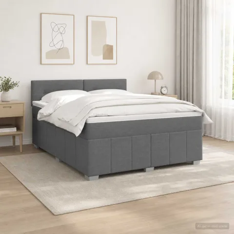 vidaXL Pat cu arcuri LED și saltea Gri închis 160 x 200 cm Țesătură