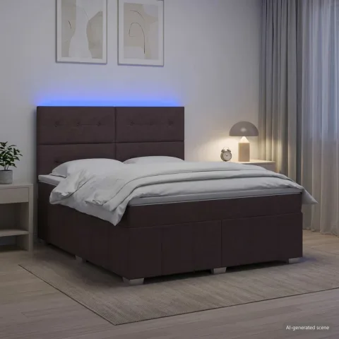 vidaXL Pat cu arcuri LED și saltea Maro închis 140 x 200 cm Țesătură